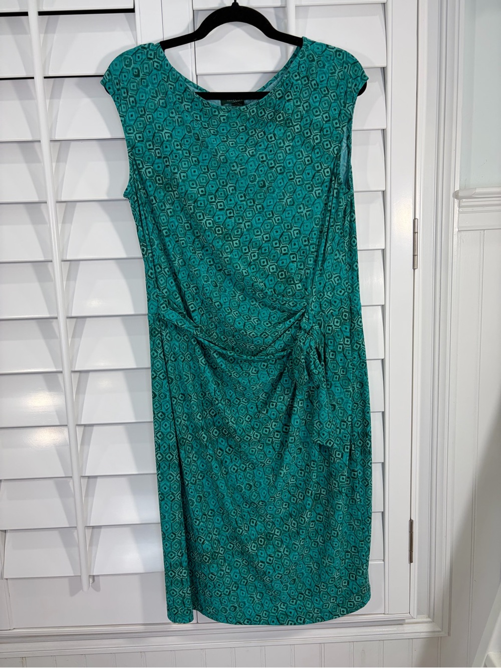 LRL Teal Green Geometric Tie-Detail Midi Dress (14)